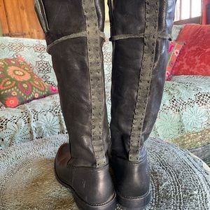 Frye tall black leather boots.